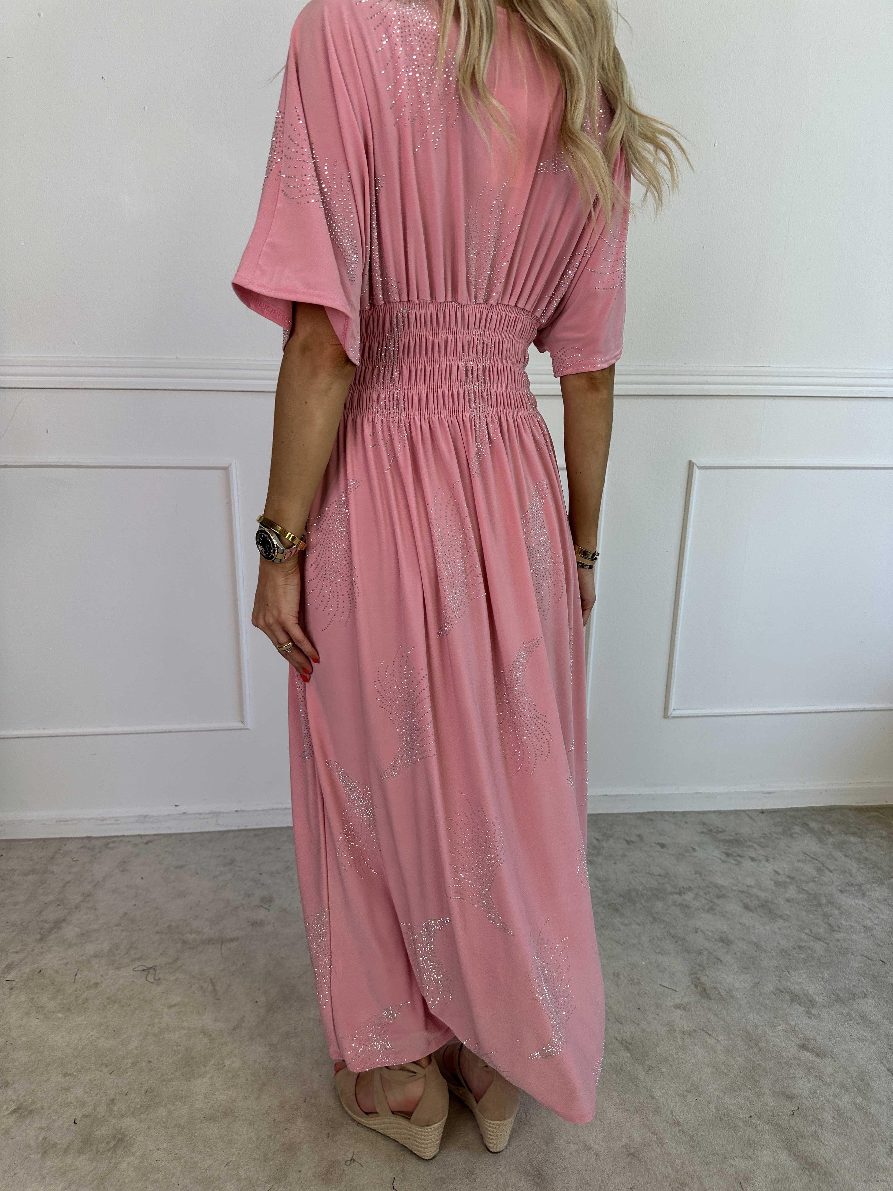 Pams Leaf Crystal - Lang elastisk kjole med mønster af similisten